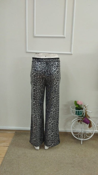 Pantaloni pentru femei cu talie înaltă, fermoar lateral, model cu paiete, 37614