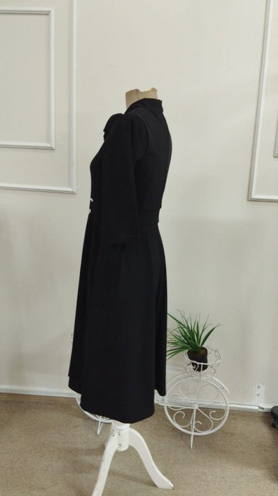 Rochie midi din crap importat pentru femei cu mâneci Tuvakar, legată din gât, cu nasturi, 37615