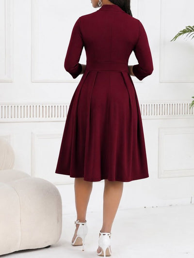 Rochie midi din crap importat pentru femei cu mâneci Tuvakar, legată din gât, cu nasturi, 37616