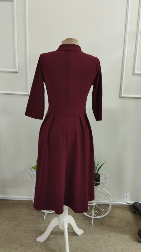 Rochie midi din crap importat pentru femei cu mâneci Tuvakar, legată din gât, cu nasturi, 37616