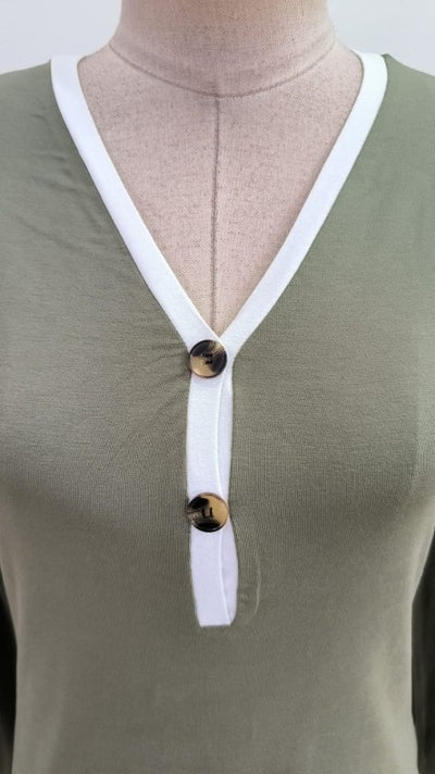 Bluză din Viscon cu Mâneci Lungi, Guler în V, Detalii Nasturi pentru Femei, 37658