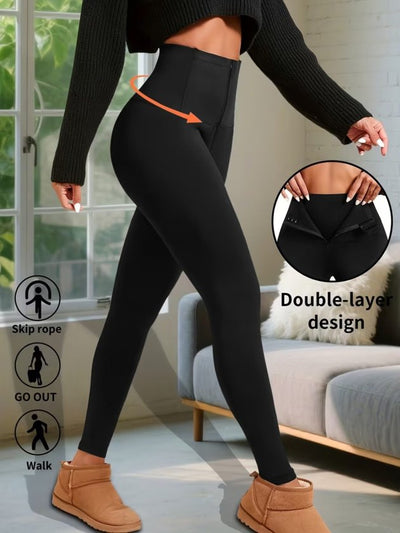 Pantaloni Elastici Femeie Talie Înaltă, cu Corset, Detaliu Cârlige, Material Neopren, 37715
