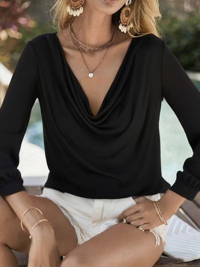 Bluz de damă, Sandy, cu mânecă lungă și guler șal, 37808