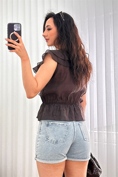 Bluza de Toptan Maro cu Talie Elastic și Franje