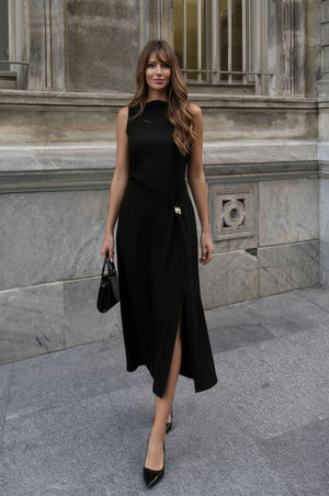 Rochie cu detaliu cataramă - Negru