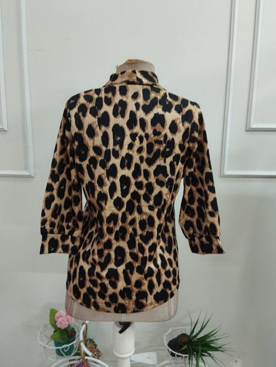 Kadın Truvakar Kollu Yakalı Leopar Desenli Modal Bluz, 38543