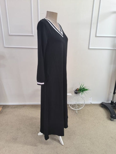 Kadın Uzun Kollu V Yakalı Cepli Uzun Viskon Iki Iplik Elbise, 38549