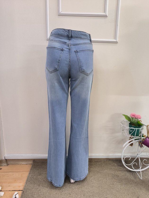 Kadın Yüksek Bel Geniş Paça Detaylı Kot Pantolon, 38558