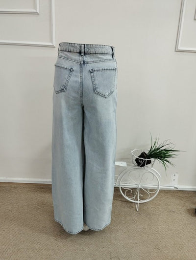 Kadın Yüksek Bel Geniş Paçalı Kot Pantolon, 38560