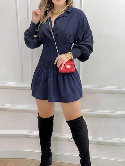 Kadın Uzun Kollu Yakalı Beli Lastikli Trikoton Bluz, 38565