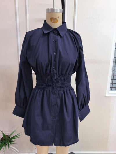 Kadın Uzun Kollu Yakalı Beli Lastikli Trikoton Bluz, 38565