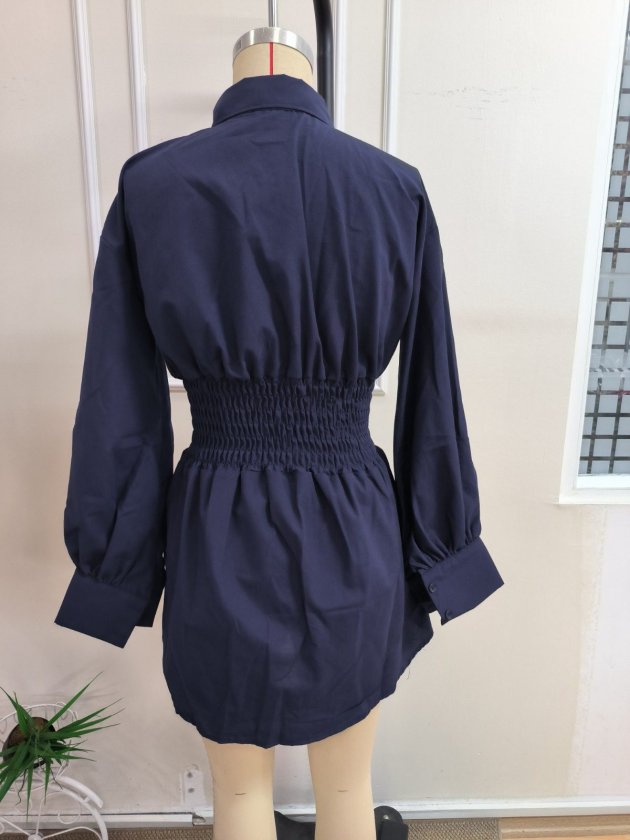 Kadın Uzun Kollu Yakalı Beli Lastikli Trikoton Bluz, 38565