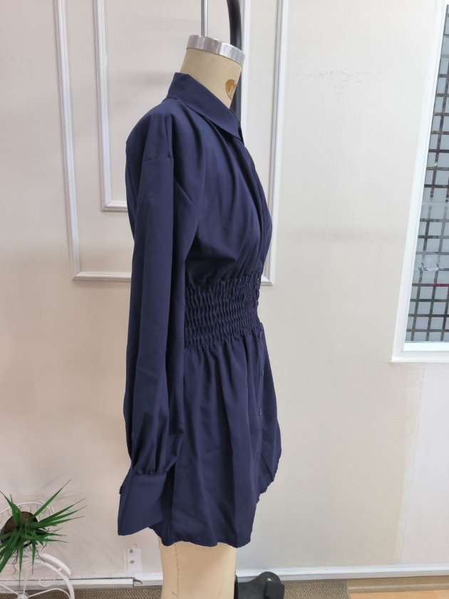 Kadın Uzun Kollu Yakalı Beli Lastikli Trikoton Bluz, 38565
