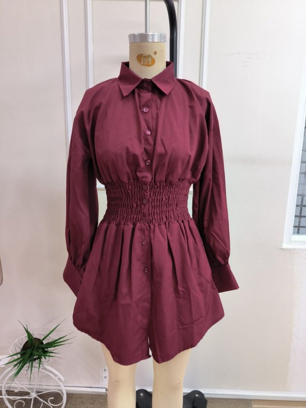 Kadın Uzun Kollu Yakalı Beli Lastikli Trikoton Bluz, 38566