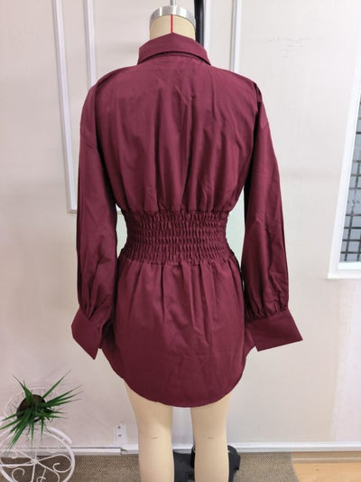 Kadın Uzun Kollu Yakalı Beli Lastikli Trikoton Bluz, 38566