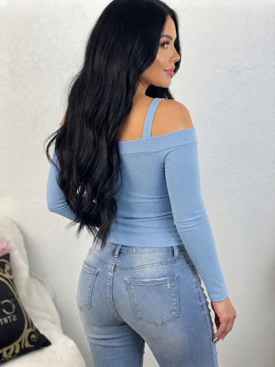 Kadın Uzun Kollu Madonna Yaka Askılı Krop Kaşkorse Bluz, 38581