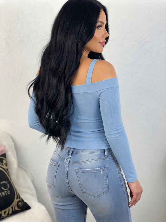 Kadın Uzun Kollu Madonna Yaka Askılı Krop Kaşkorse Bluz, 38581