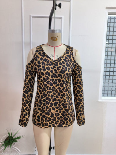 Women's Off-Shoulder Long-Sleeve V-Neck Patterned Supreme Blouse, 38613