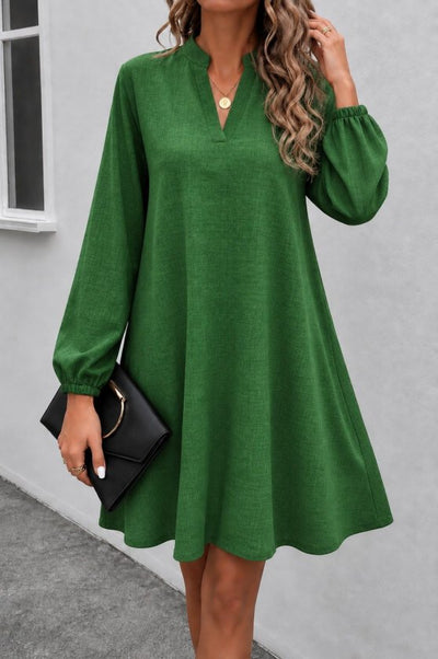 Women's Long Sleeve Mandarin V-Neck Flared Short Sofia Dress, 38849