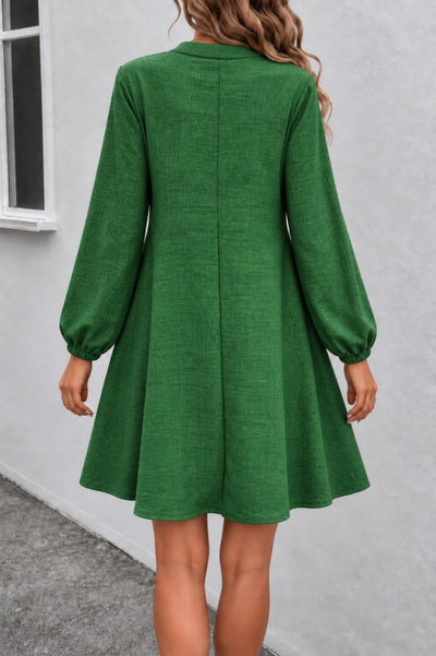 Women's Long Sleeve Mandarin V-Neck Flared Short Sofia Dress, 38849