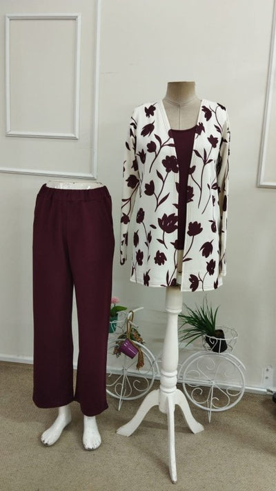 Women's Long-Sleeved Open-Front Modal Jacket, Sleeveless Viscose Two-Thread Blouse, and Pants Three-Piece Set, 38887