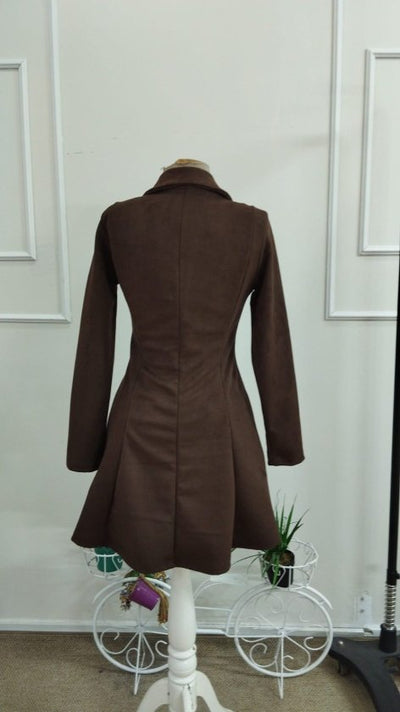 Rochie scurtă din piele întoarsă cu mânecă lungă și decolteu în V pentru femei, 38908