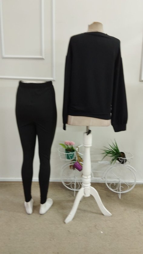 Set de două piese pentru femei, bluză cu mânecă lungă, guler rotund, din viscoză, cu două fire și pantaloni/colanți din fleece periat, 38913
