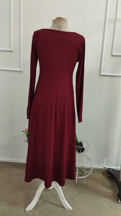 Rochie midi evazată din viscoză, cu mânecă lungă, guler asimetric și nasturi, 38994