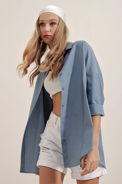 Cămașă basic lungă oversize 3900 - Indigo