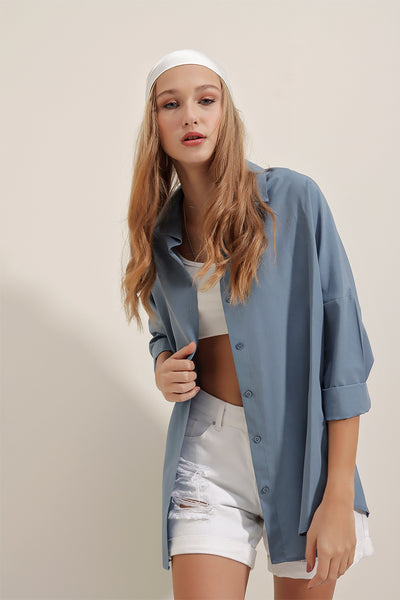 Cămașă basic lungă oversize 3900 - Indigo