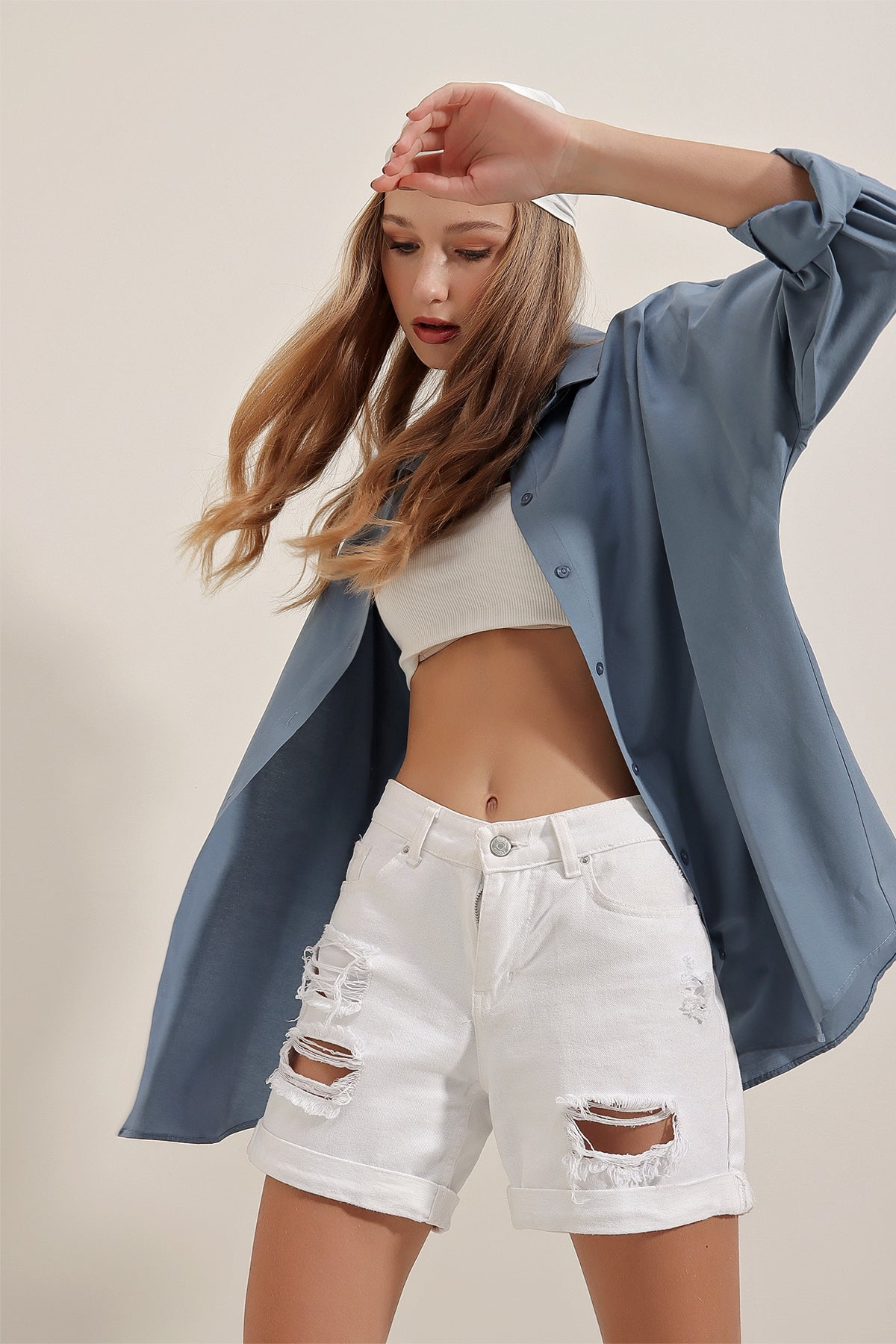Cămașă basic lungă oversize 3900 - Indigo