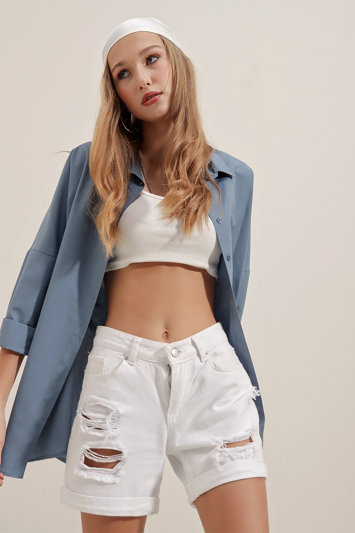 Cămașă basic lungă oversize 3900 - Indigo
