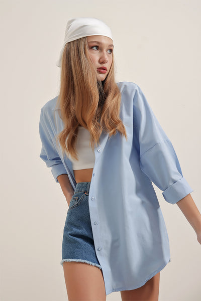 Cămașă lungă 3900 Oversize - Albastră
