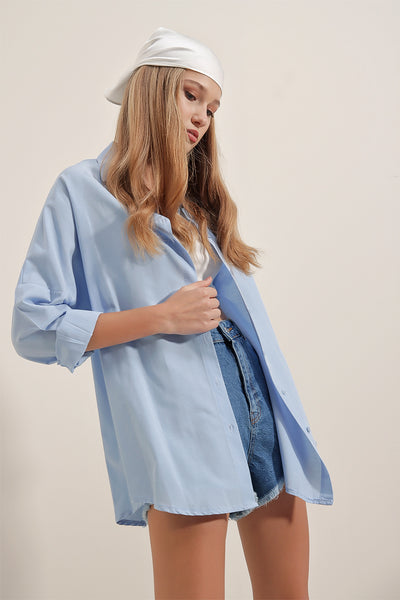 Cămașă lungă 3900 Oversize - Albastră
