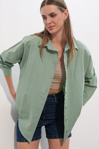 3900 Cămașă Oversize Lungă Basic - Turcoaz