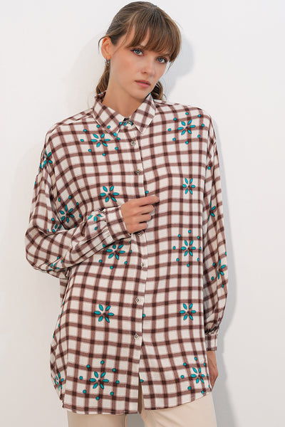 3900 Oversize Uzun Basic Gömlek - Taba