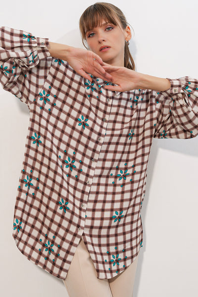 3900 Oversize Uzun Basic Gömlek - Taba