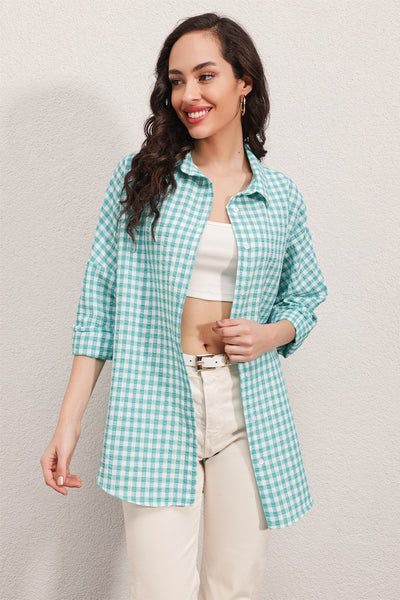 3900 Oversize Kareli Gömlek - Y.Mint