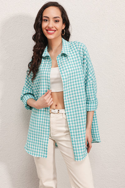 3900 Oversize Kareli Gömlek - Y.Mint
