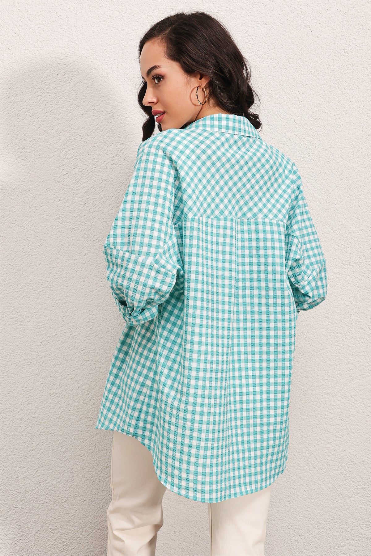 3900 Oversize Kareli Gömlek - Y.Mint