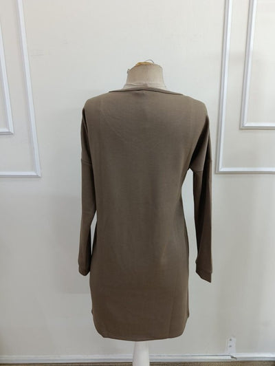 Rochie scurtă din modal pentru femei, cu mânecă lungă și decolteu în V, 39054