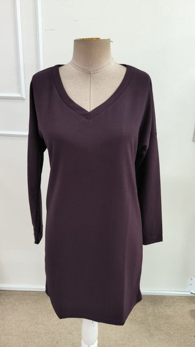 Rochie scurtă din modal pentru femei, cu mânecă lungă și decolteu în V, 39055