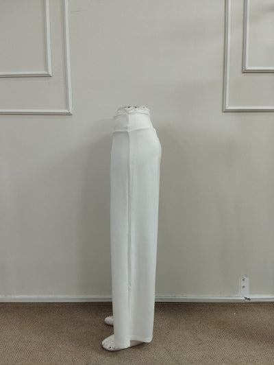 Pantaloni largi din modal cu talie înaltă și dantelă pentru femei, 39057
