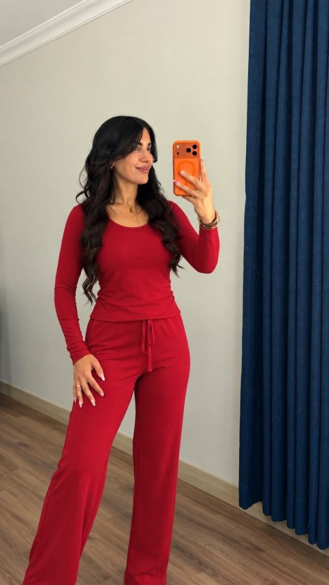 Kadın Uzun Kollu Yuvarlak Yakalı Modal Bluz Ve Pantolon Ikili Takım, 39161