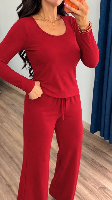 Kadın Uzun Kollu Yuvarlak Yakalı Modal Bluz Ve Pantolon Ikili Takım, 39161