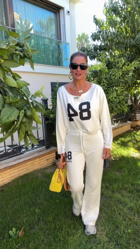 Kadın Tek Omuzdan Açık Uzun Kollu Baskılı Modal Bluz Ve Pantolon Ikili Takım, 39179