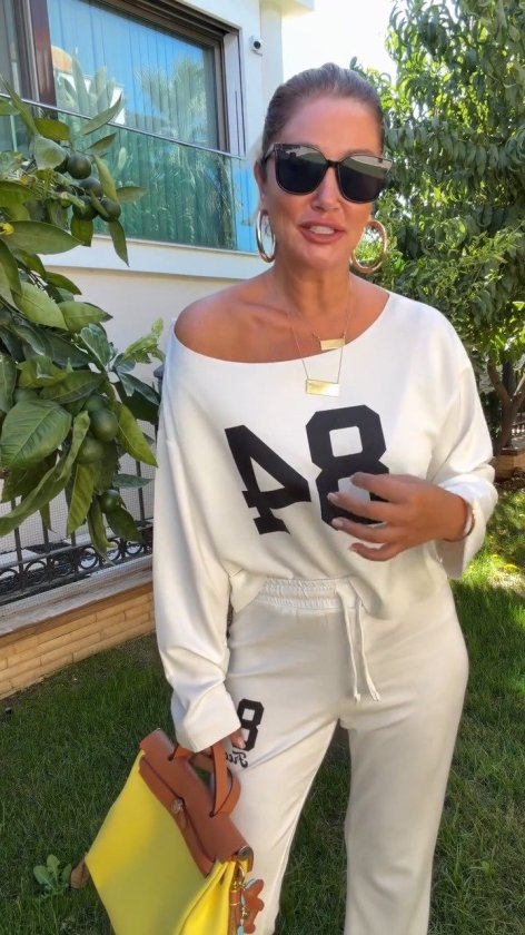 Kadın Tek Omuzdan Açık Uzun Kollu Baskılı Modal Bluz Ve Pantolon Ikili Takım, 39179