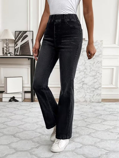 Kadın Beli Lastikli Paçaya Doğru Hafif Ispanyol Gelen Kot Pantolon, 39190