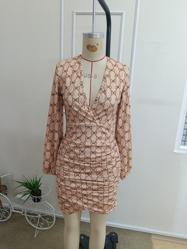 Rochie de damă din bumbac cu mânecă lungă, guler înfășurat, model scuba, cu detaliu încrucișat în față, 39229