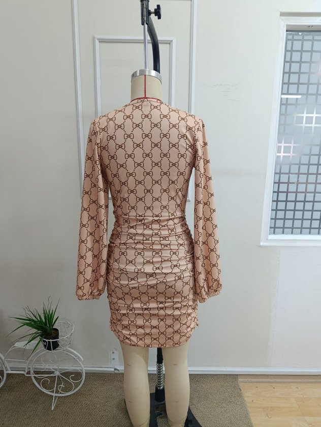 Rochie de damă din bumbac cu mânecă lungă, guler înfășurat, model scuba, cu detaliu încrucișat în față, 39229